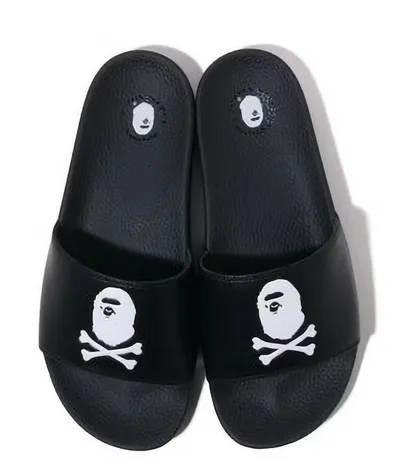 A Bathing Ape Slide Sandals Crossbone Black Shock Absorbing Shock Dissipating