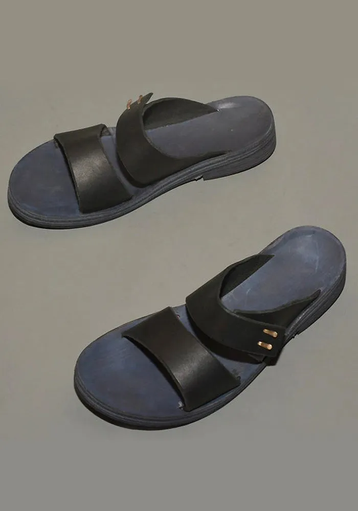 Street Touch Day-Long Comfort m.a  by Maurizio Amadei MENS TOP STRAP LEATHER SANDALS BLACK