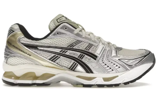 Impact-absorbing Pressure Relief ASICS Gel-Kayano 14 Birch Pure Silver