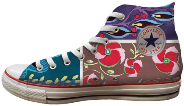 Baggins Original Hi Top Abstract Floral Teal Heel Design
