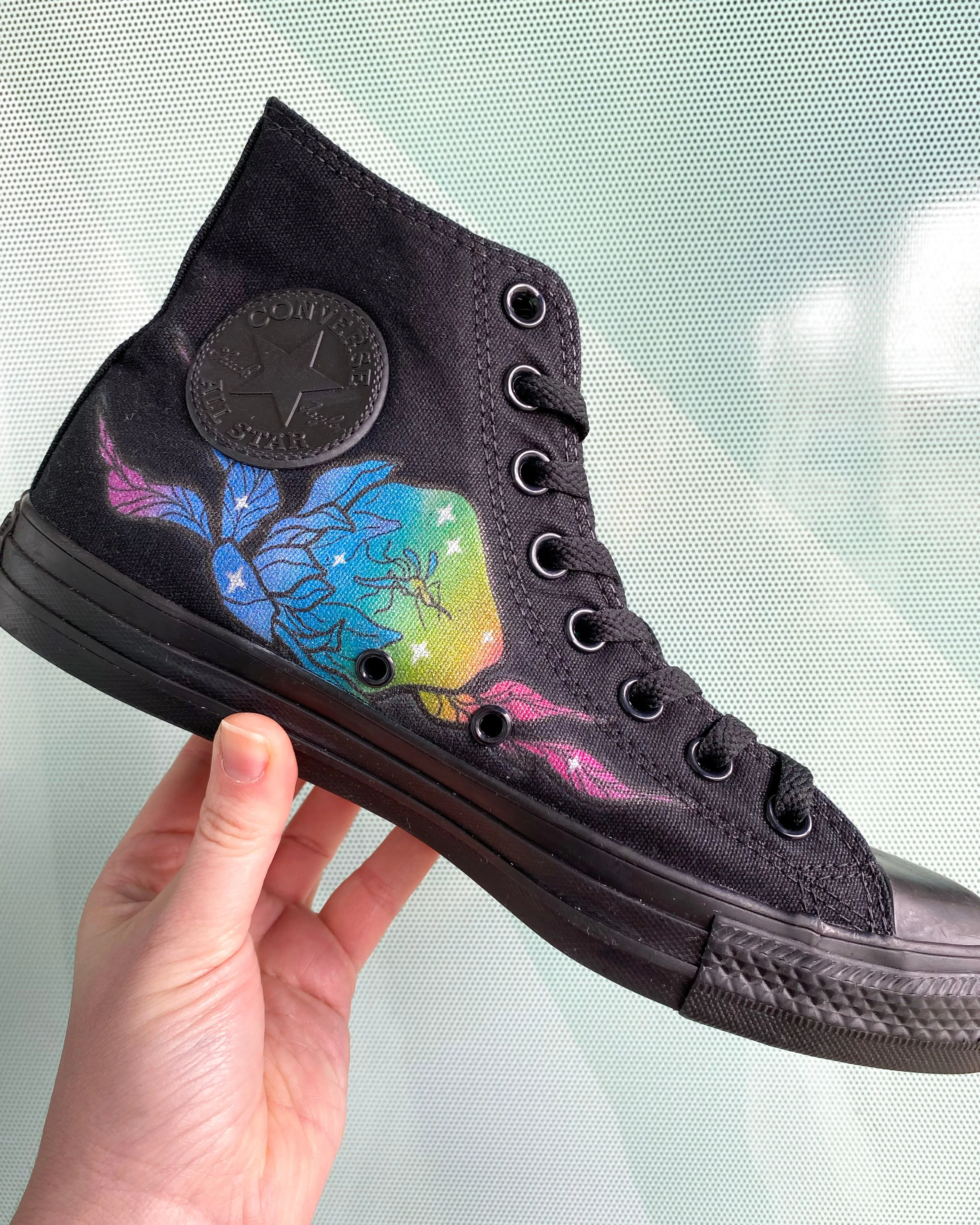 Baggins Original Hi Top Tattoo Zoo Kara Harrison Rainbow Mosquito in Amber Neutral Colors Low Top Design