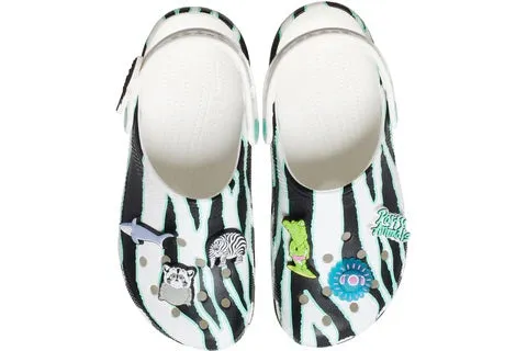 Non Marking Tread Micro Perforated Vamp Crocs Classic Clog Ron English Party Animals Zebra White