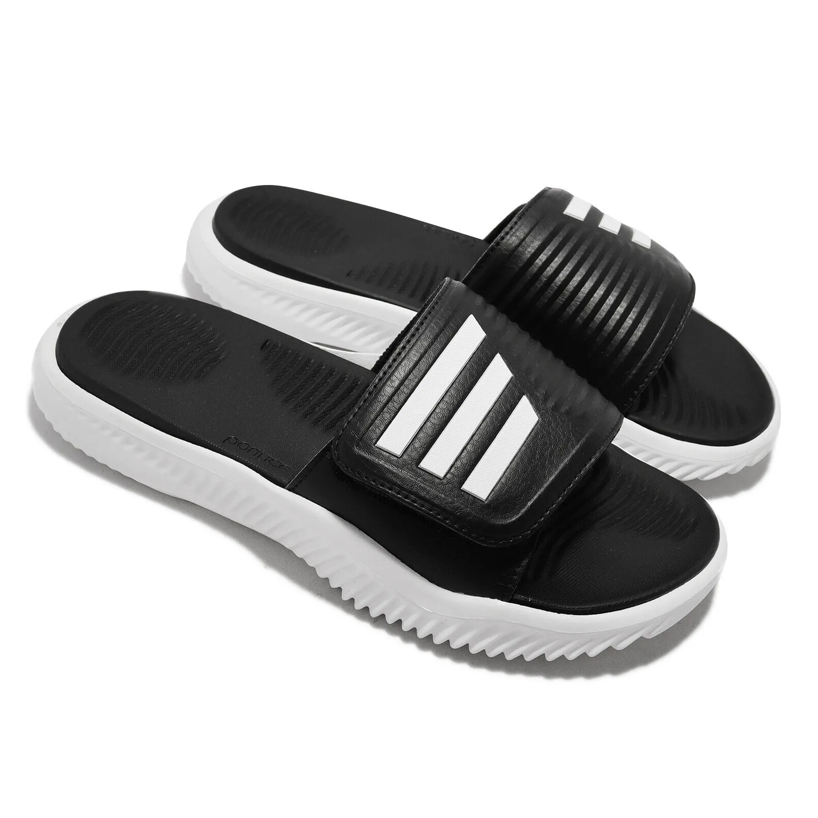 adidas Alpha BOUNCE Slide Black White Men Sports Sandals Slippers Compression Knit Upper