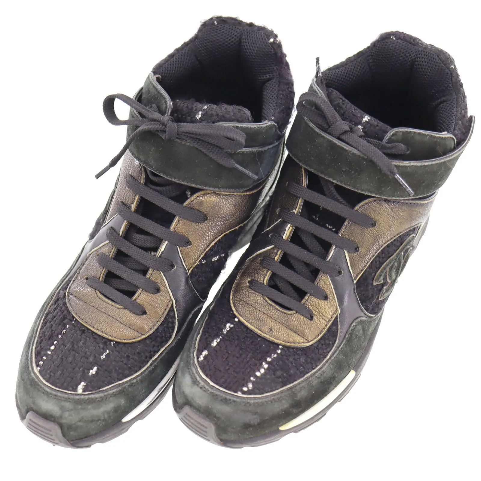 Comfort collar Quick Fit CHANEL Sneakers Tweed Black Suede Leather 40 1/2 #AH563