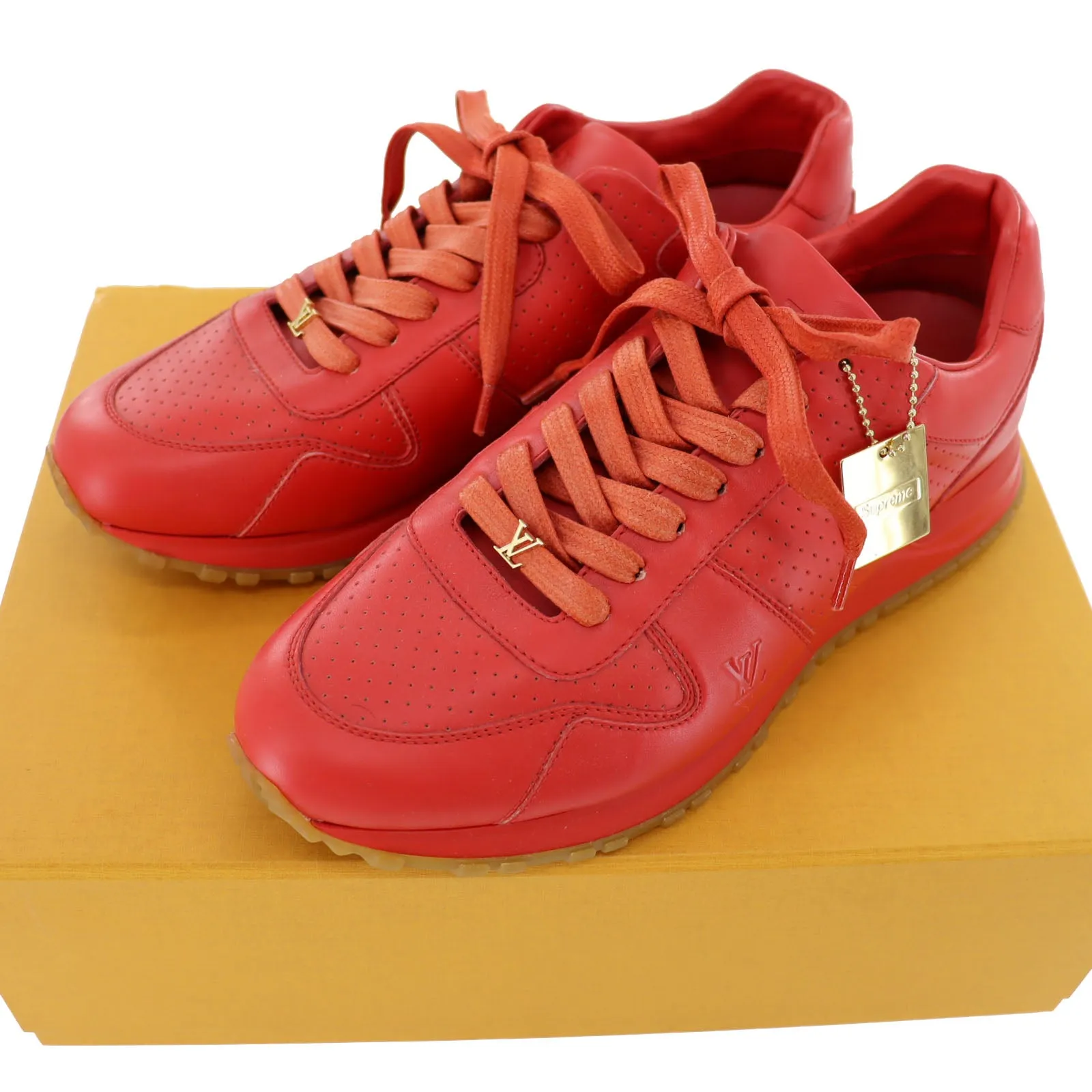Louis Vuitton x Supreme LV New Run Away Lace Up Sneaker Red Leather #AH556 Chic Fit Race day