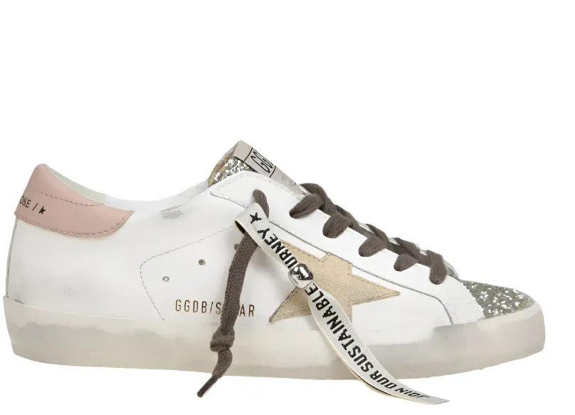 Golden Goose Super-Star Glitter White Platinum Yellow (Women's) Soft Footbed