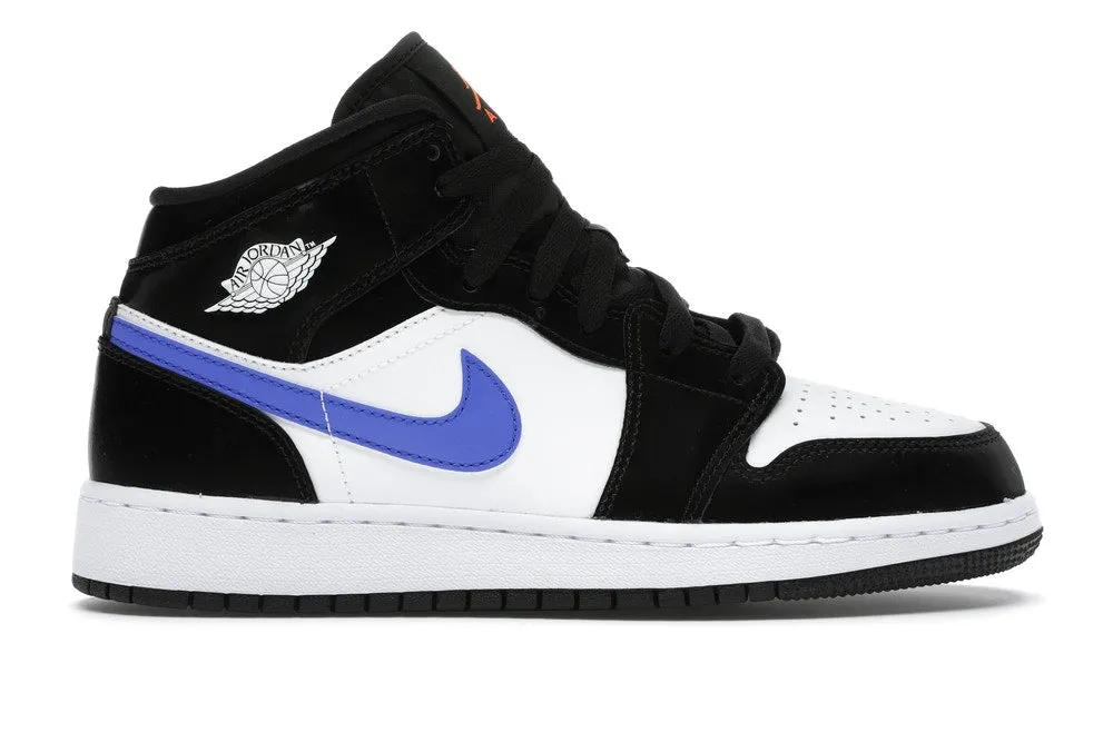 Jordan 1 Mid Black Racer Blue White (GS) Training Gear Stretchable Material