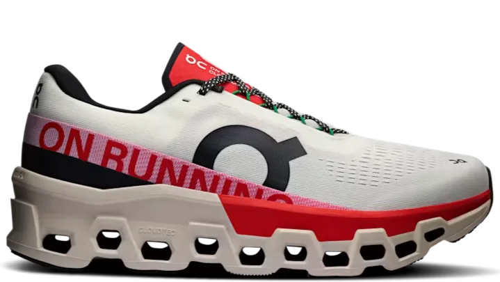 On Running Cloudmonster 2 Ivory Silver Red Urban Wear Tear Resistant Upper