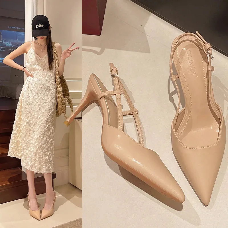 Comfortable Touch Elegant Thin High Heels Women Pumps Fashion Buckle Strap Pointed Toe Slingbacks Sandals Mule Shoes for Wedding Party