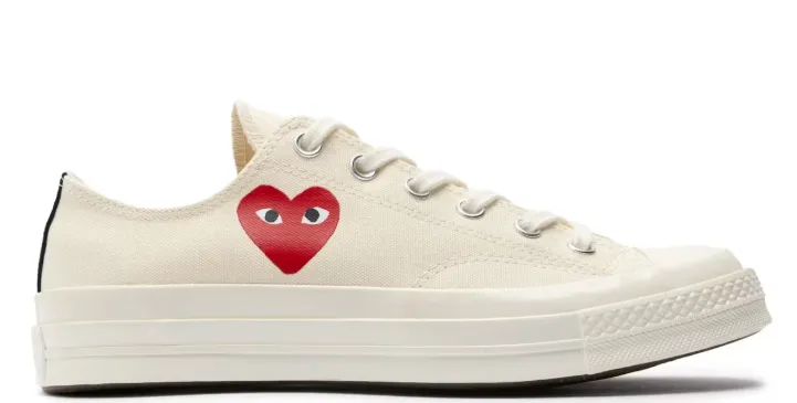 Aerodynamic Form Zero Drop Platform Converse Chuck Taylor All Star 70 Ox Comme des Garcons PLAY Single Small Heart Milk