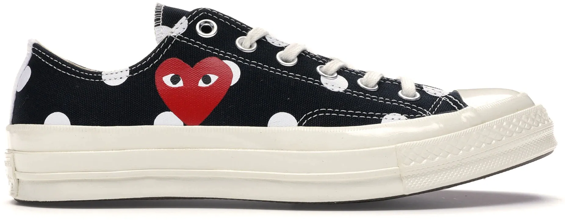 Converse Chuck Taylor All-Star 70s Ox Comme des Garcons PLAY Polka Dot Black Wide Base Platform Neutral Arch