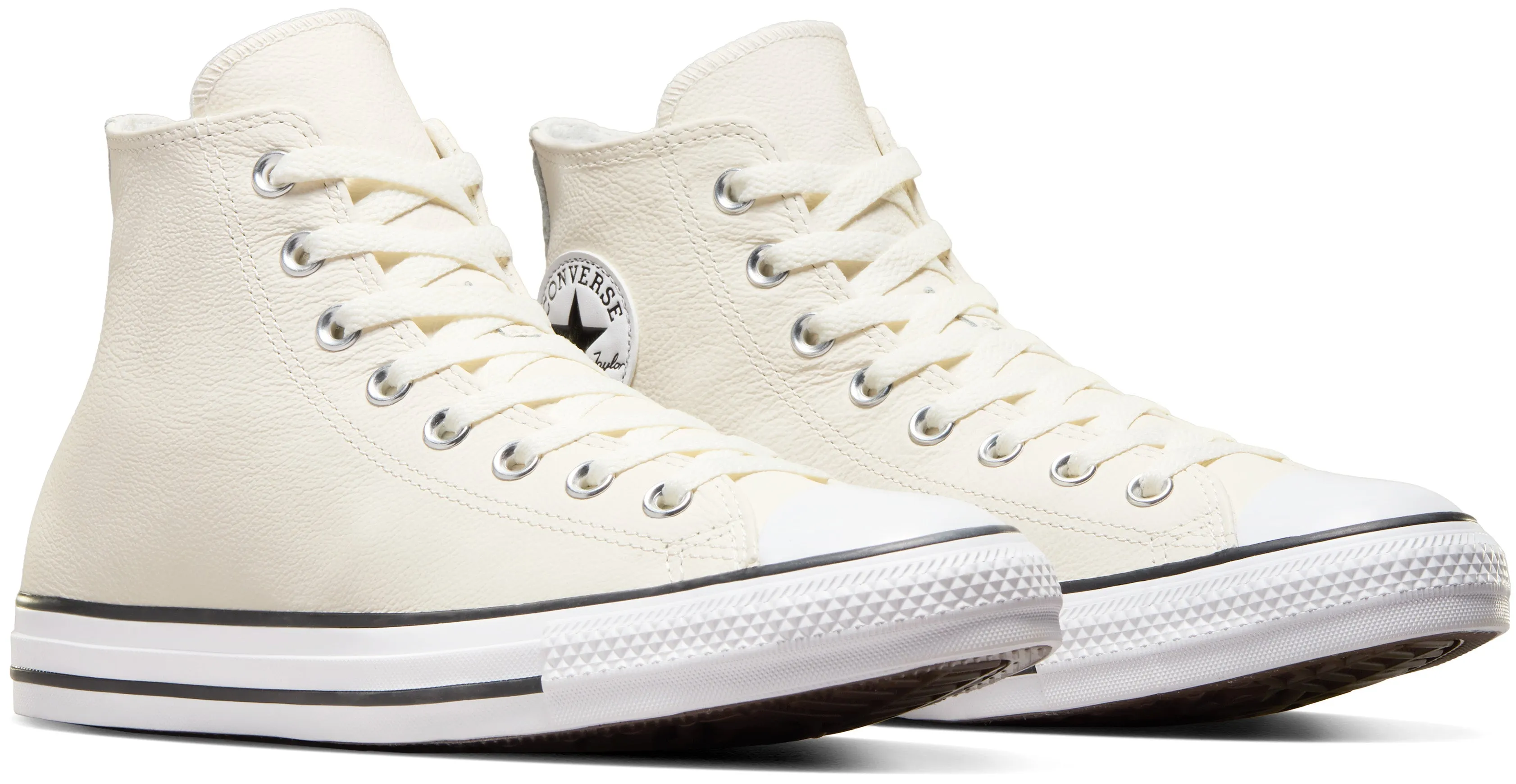 Spring Style Wide Step Converse Chuck Taylor All Star Hi Top Leather Egret/ Vintage White