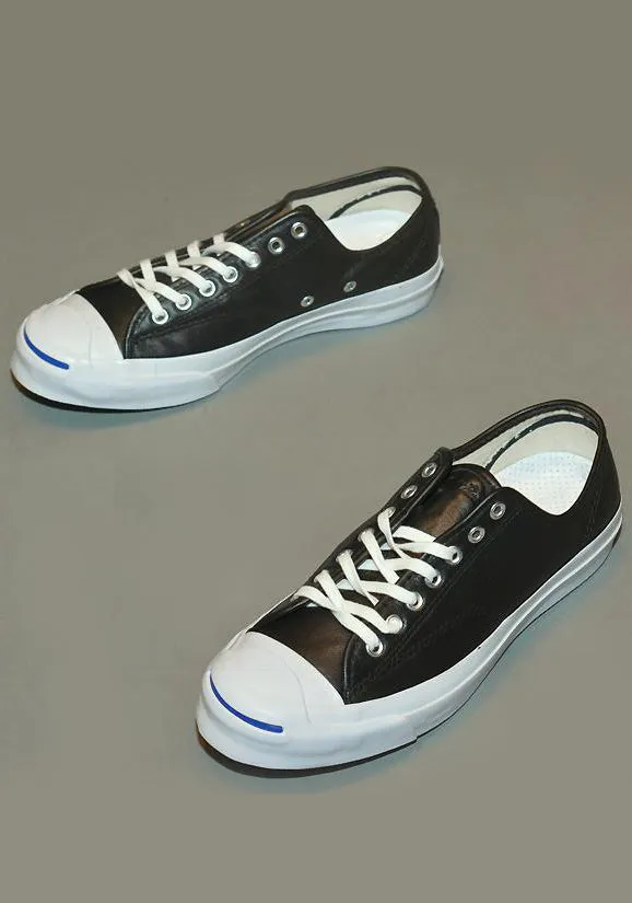 Cushion Sole Reinforced Eyelets Design CONVERSE JACK PURCELL SIGNATURE LEATHER SNEAKERS BLACK