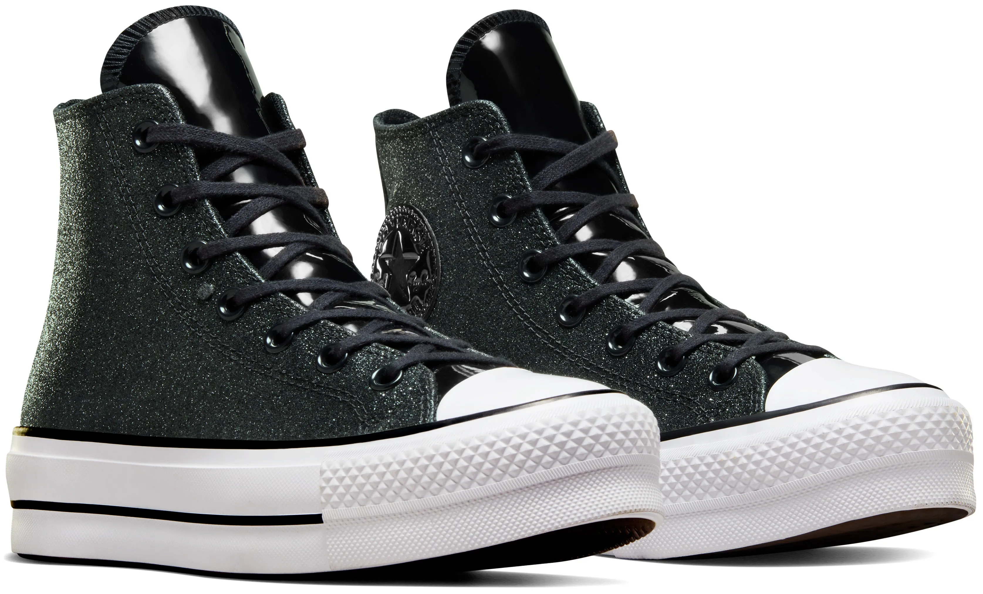 Pure Lines Durability Converse Womens Chuck Taylor All Star Hi Top Lift Glitter Black
