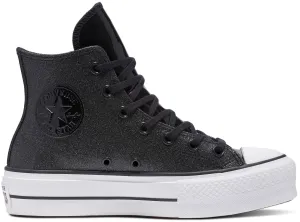 Urban Movement Contoured Footbed Design Converse Womens Chuck Taylor All Star Hi Top Lift Glitter Black