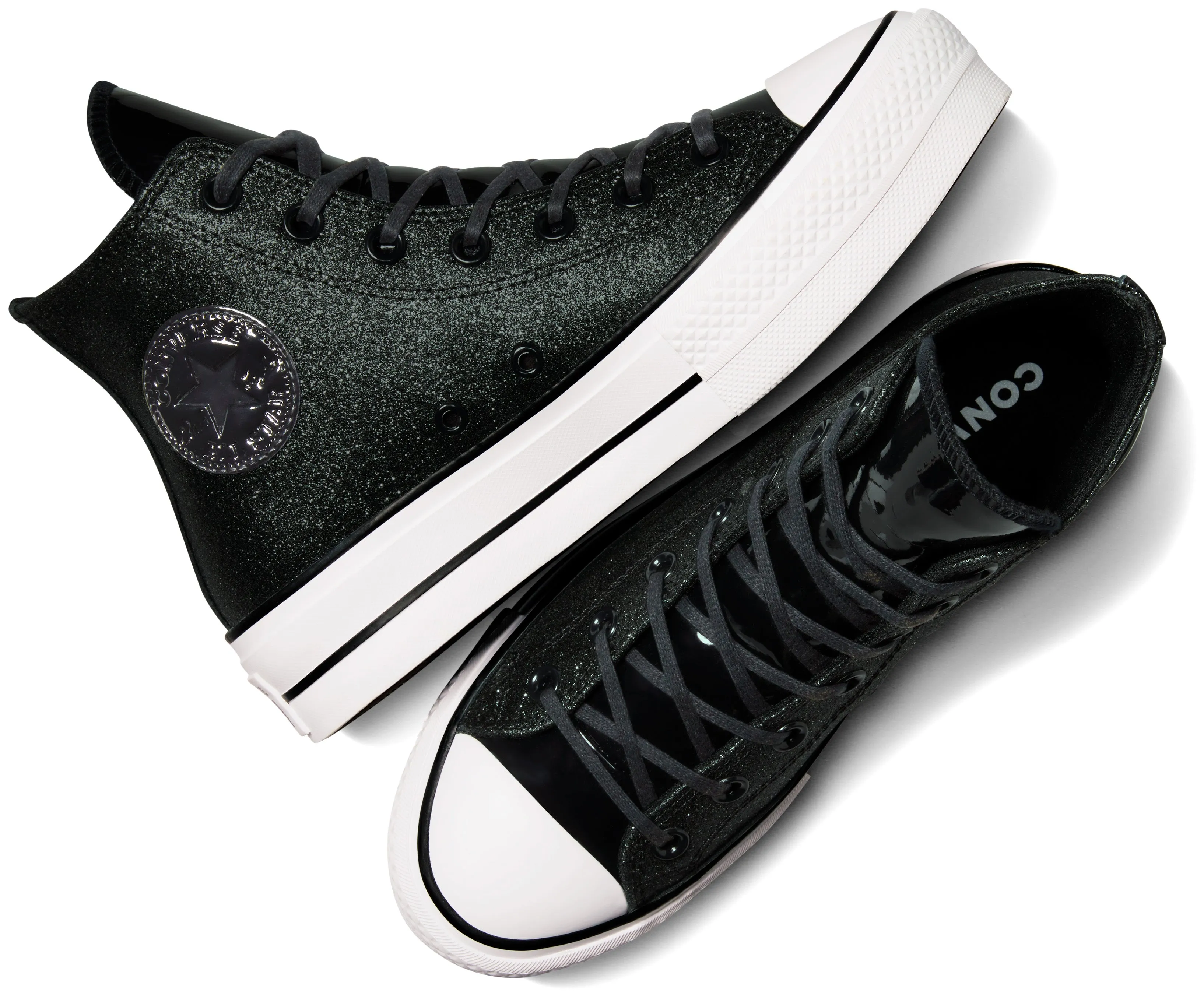Converse Womens Chuck Taylor All Star Hi Top Lift Glitter Black Slip On Construction