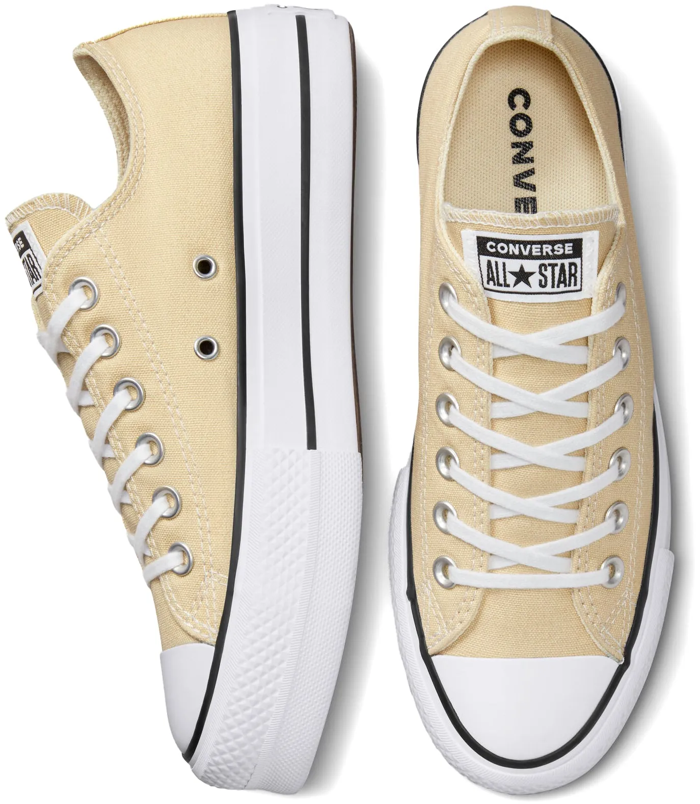 Converse Womens Chuck Taylor All Star Lift Platform Low Top Oat Milk/White/Black Flexible Midsole Design Responsive sole