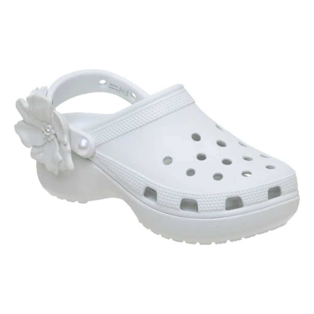 CROCS WOMEN'S CLASSIC PLATFORM BOUQUET CLOG-WHITE Festival Style Travel Routine
