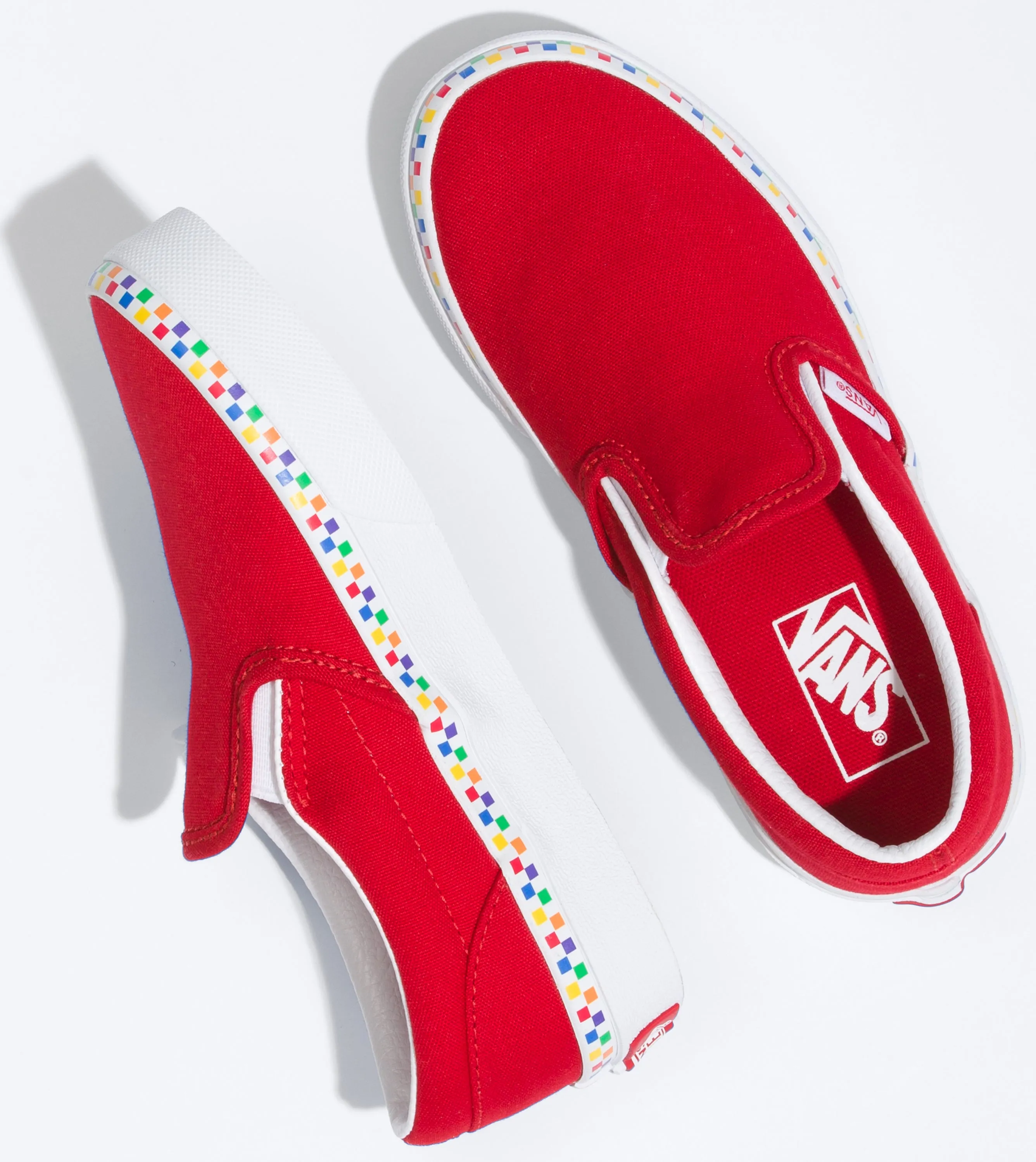 Easy Walking Shoes Style Ready Vans Kids Classic Slip-OnRainbow Checkerboard Red/True White