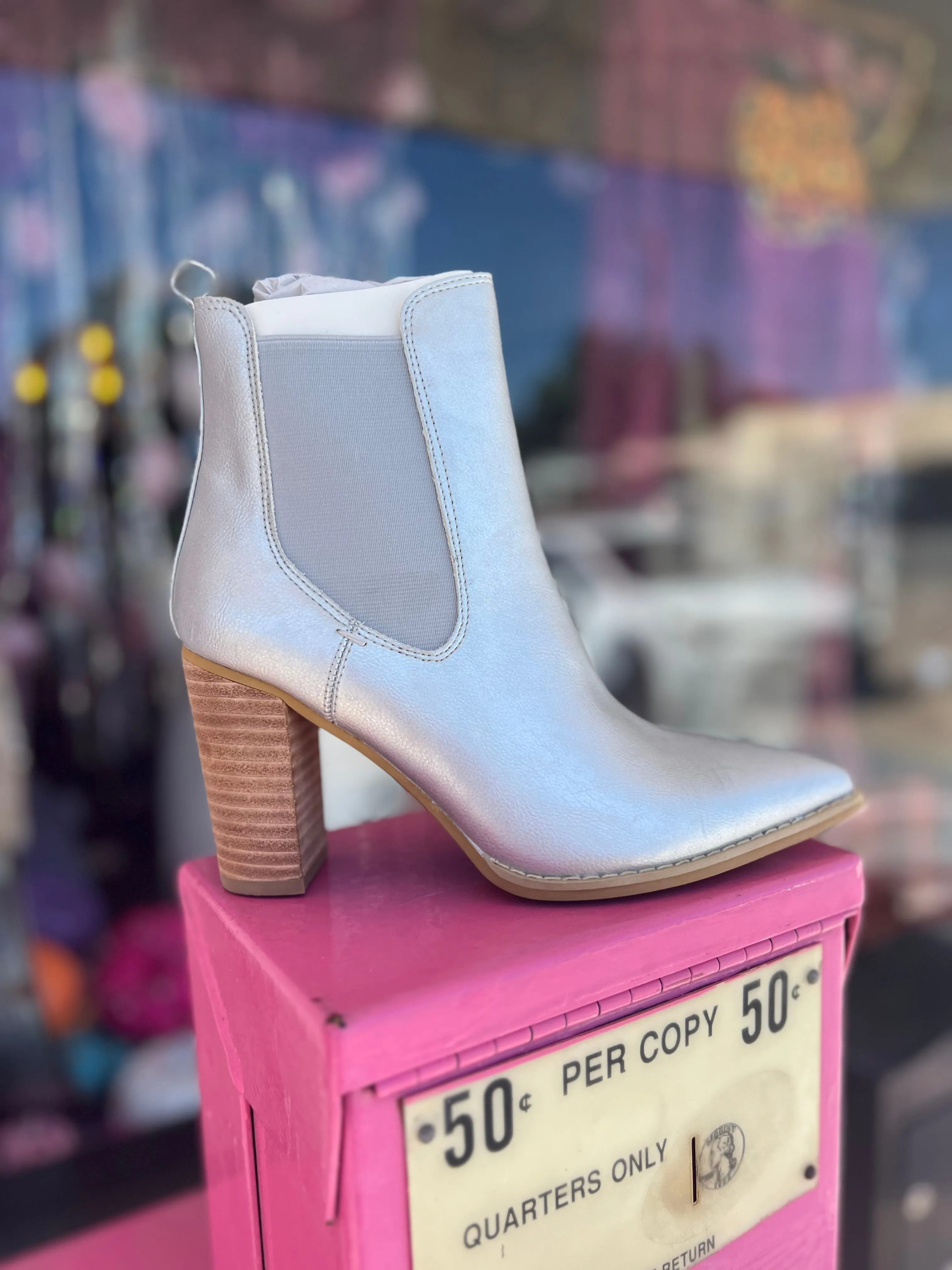Esmee- Silver chunky heel booties Galaxy Tone Morning Walk