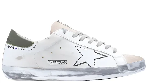 Golden Goose Super-Star Classic White Military Green Stabilizing Shank