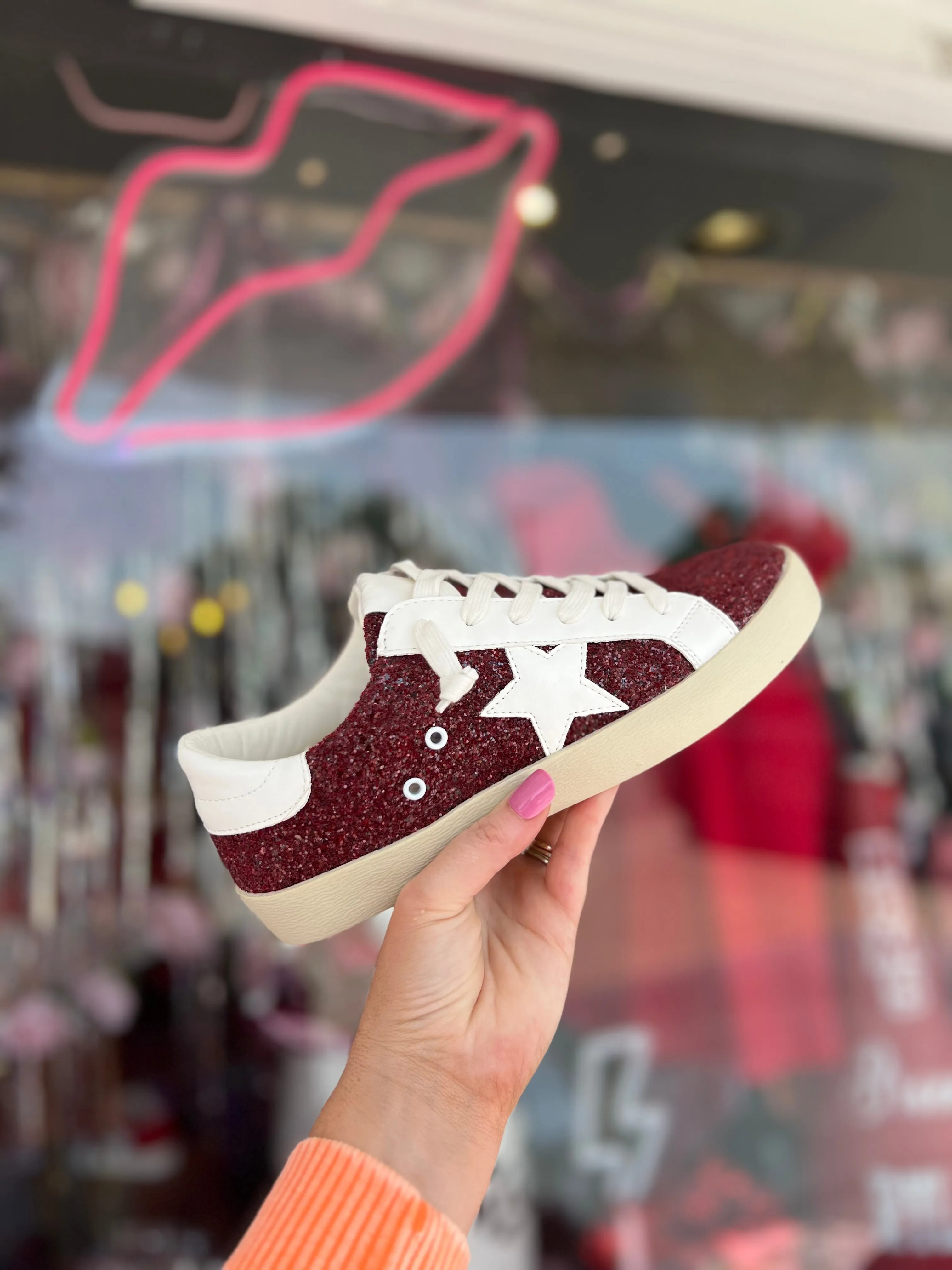 Formal-Core Maroon sparkle star sneakers