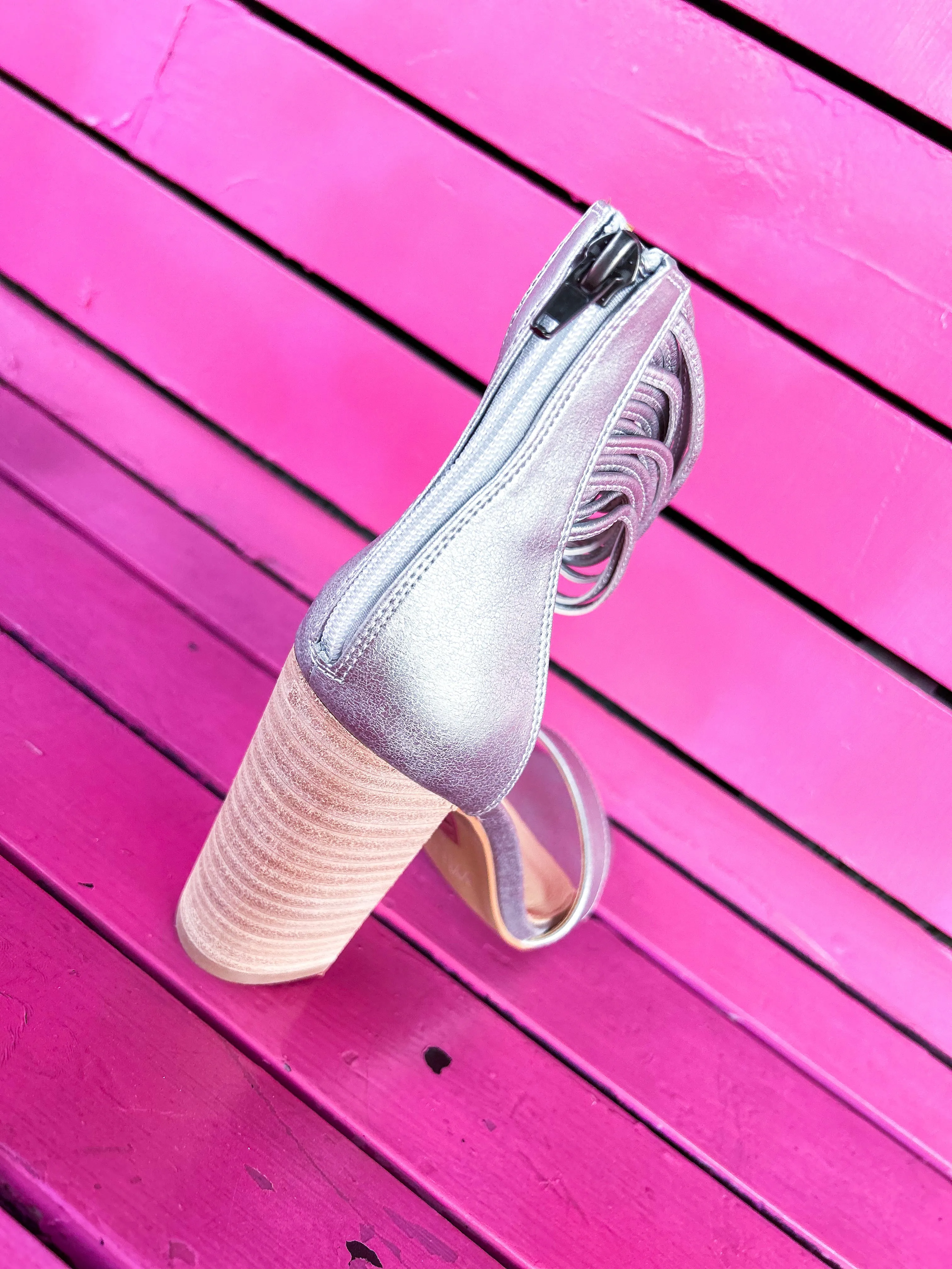 Fresh-Flow Blair Silver Strap Chunky Heel