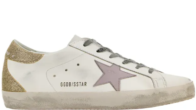 Enhanced Grip Pattern Anatomical shape Golden Goose Super-Star Optic White Lilac Platinum Glitter (Women's)