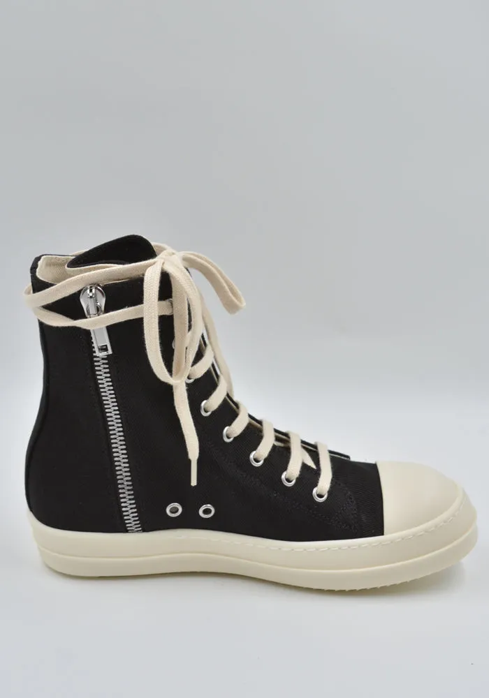 Abrasion Resistant Mesh Dynamic Lateral Support RICK OWENS DRKSHDW DU02D2801 DO CARGO DENIM SNEAKERS BLACK/MILK