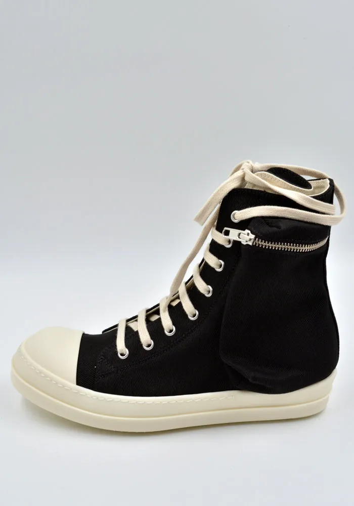 Durable Tread Pattern Comfortable bend RICK OWENS DRKSHDW DU02D2801 DO CARGO DENIM SNEAKERS BLACK/MILK