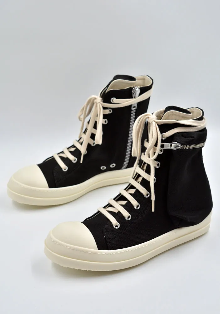 RICK OWENS DRKSHDW DU02D2801 DO CARGO DENIM SNEAKERS BLACK/MILK Impact Resistant Heel Cup Sporty Look
