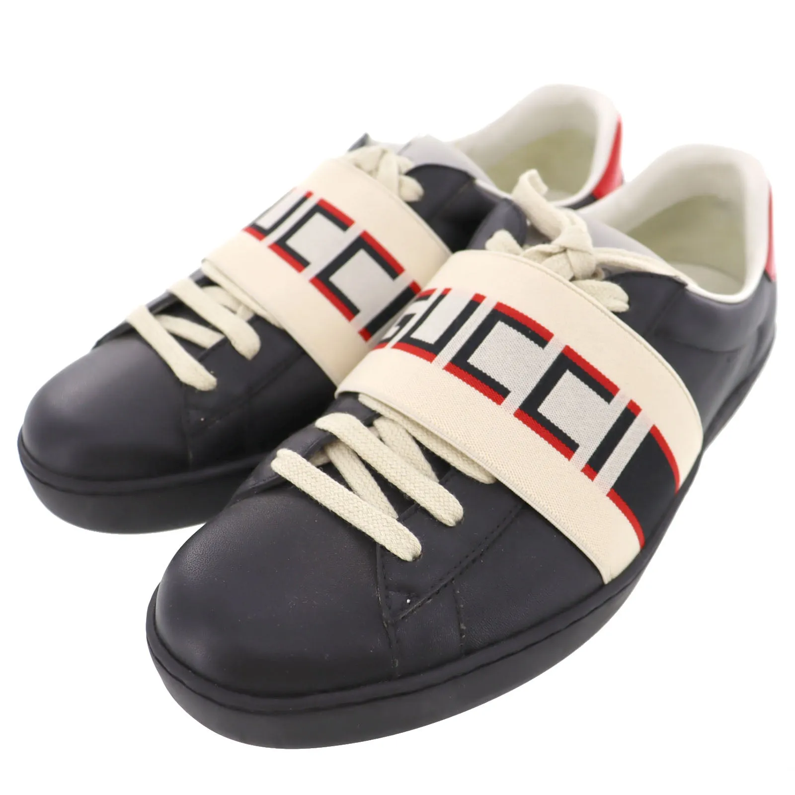 Digital Run GUCCI Lace Up Shoes Sneakers Black Red Beige Leather Rubber #AG261