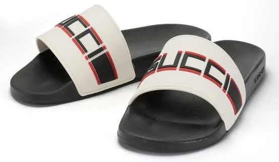 Structured sole Comfortable Straps Gucci Stripe Rubber Slide Ecru