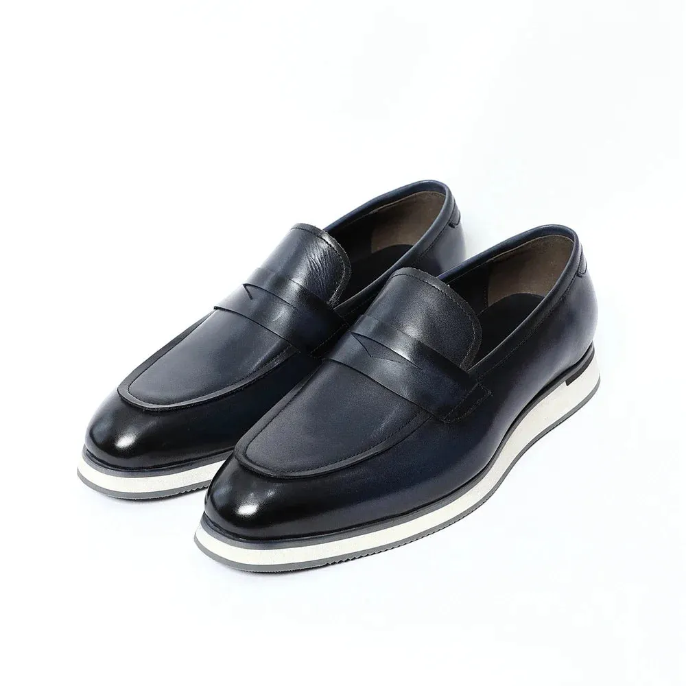 Harmonious balance Classy Men's Genuine Cow Leather Casual Business Shoes Flat Penny Loafers Spring Autumn Blue Black Sizes 38-46