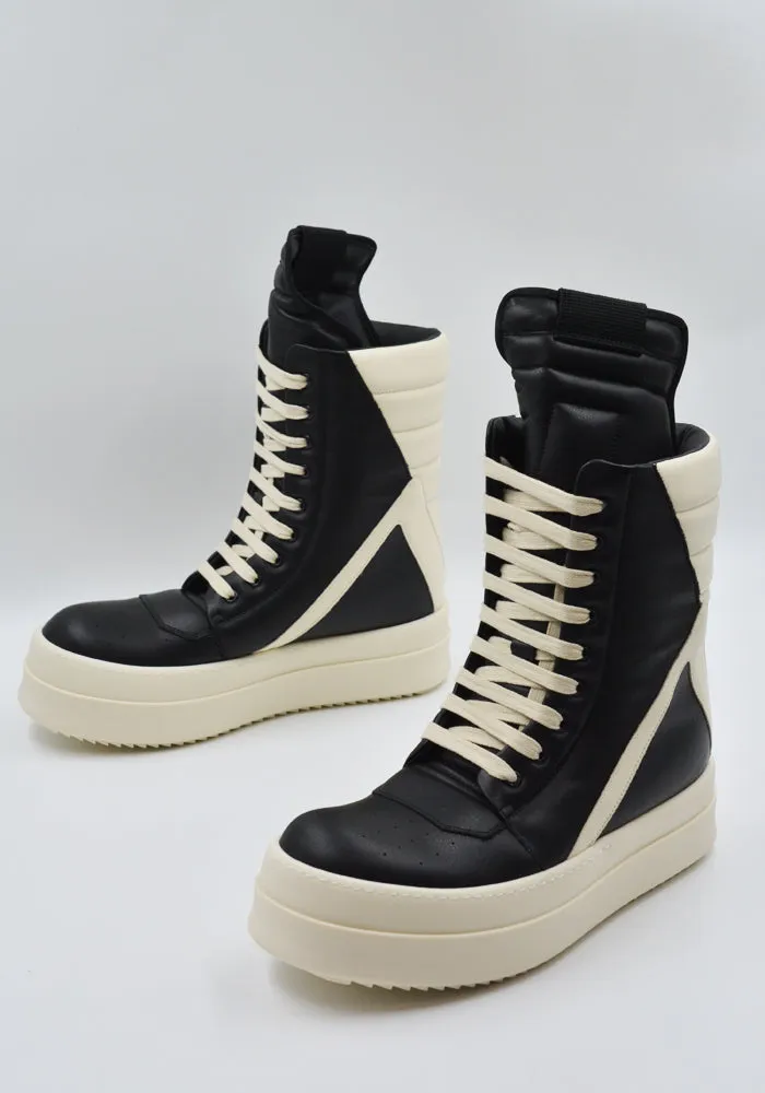 RICK OWENS MEN RR01E5855 LCO MEGA GEOBASKET SNEAKERS BLACK/MILK Sock Like Collar Fit Regular Walk