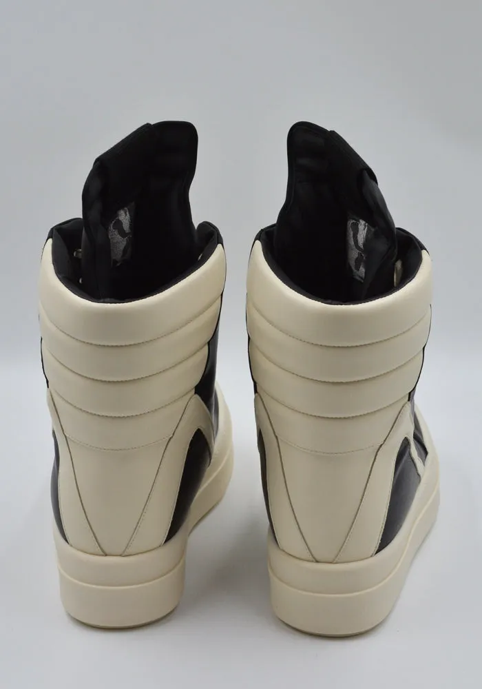 RICK OWENS MEN RR01E5855 LCO MEGA GEOBASKET SNEAKERS BLACK/MILK Padded interior Bold colors
