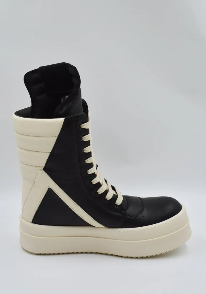 RICK OWENS MEN RR01E5855 LCO MEGA GEOBASKET SNEAKERS BLACK/MILK Rockered Outsole Design