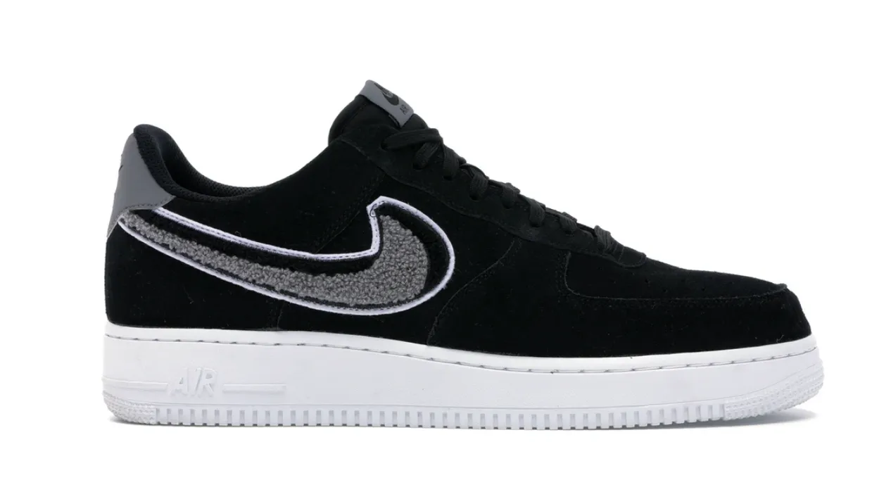 Asymmetric Lacing Style Motion Nike Air Force 1 Low 3D Chenille Swoosh Black Cool Grey