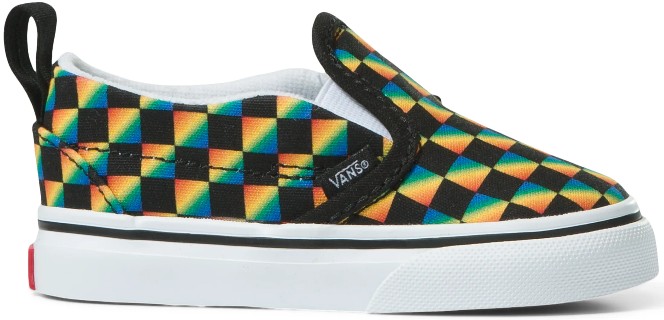 Vans Toddler Classic Slip-On Rainbow Checkerboard/Black Comfort Focused Comfort Motion