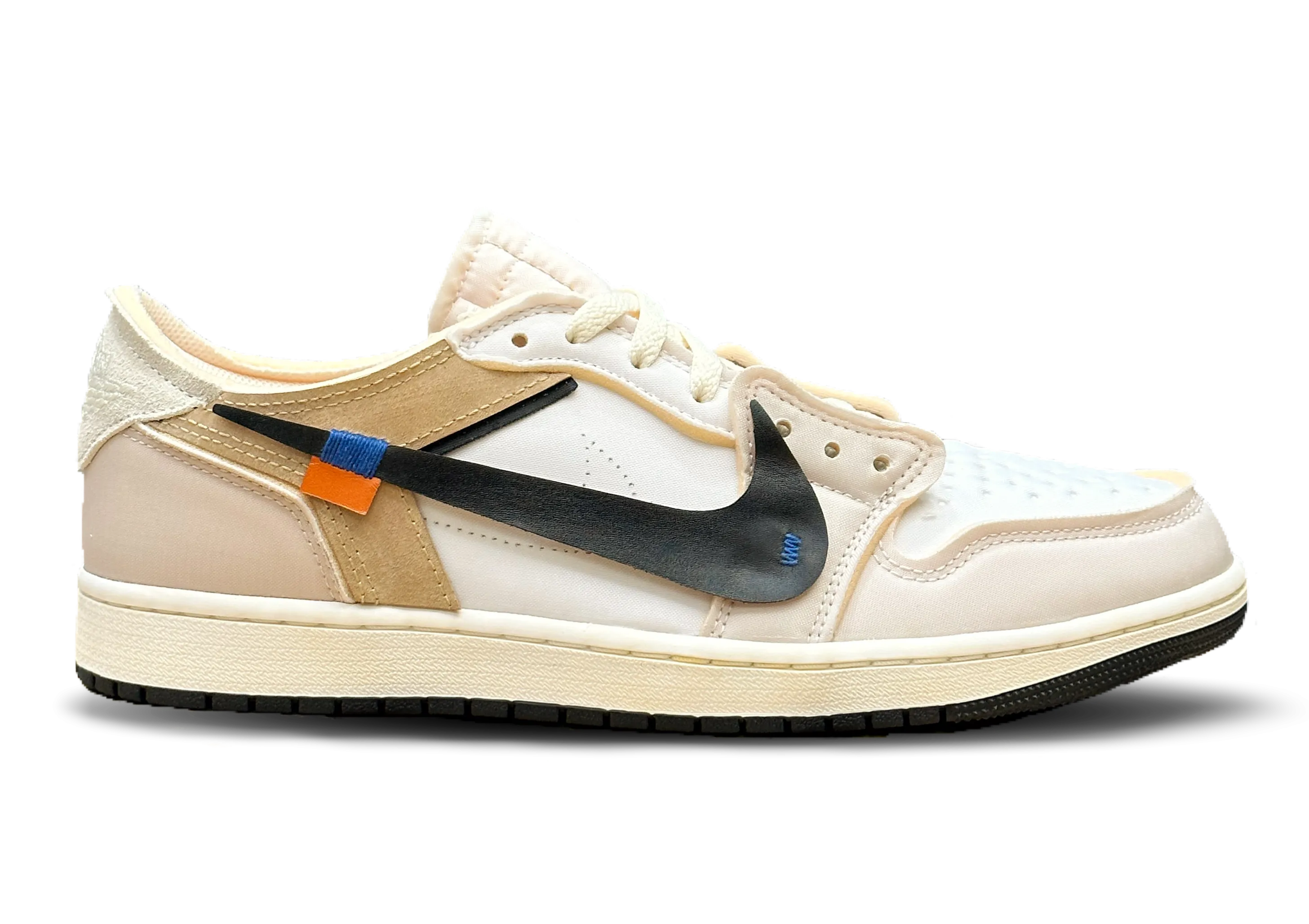 Hydrophobic Upper Coating Comfort Canvas Jordan 1 Low OG EX Off-White Inspired Coconut Milk (Handcrafted Custom) 'Black Swoosh'