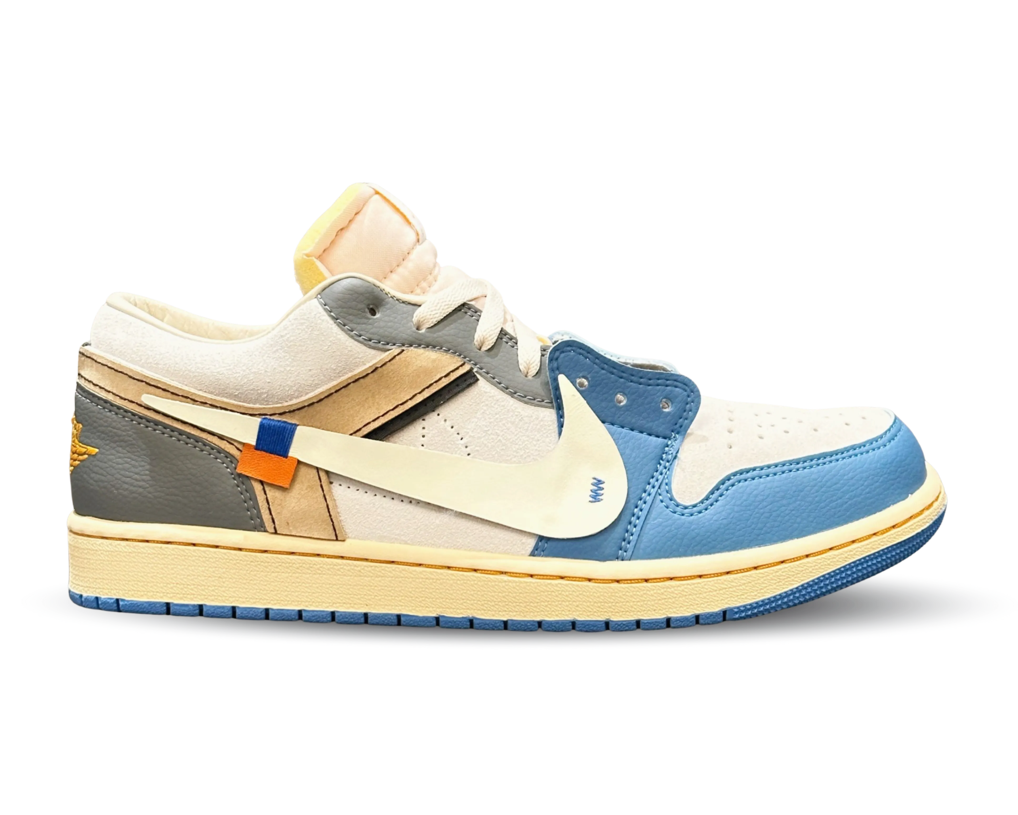 Flat Outsole Stretch Fabric Jordan 1 low Tokyo Vintage  Off-White Inspired (Handcrafted Custom)