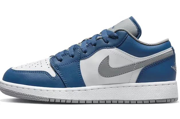 Abrasion Resistant Upper Lace Up Closure System Jordan 1 Low True Blue (GS)