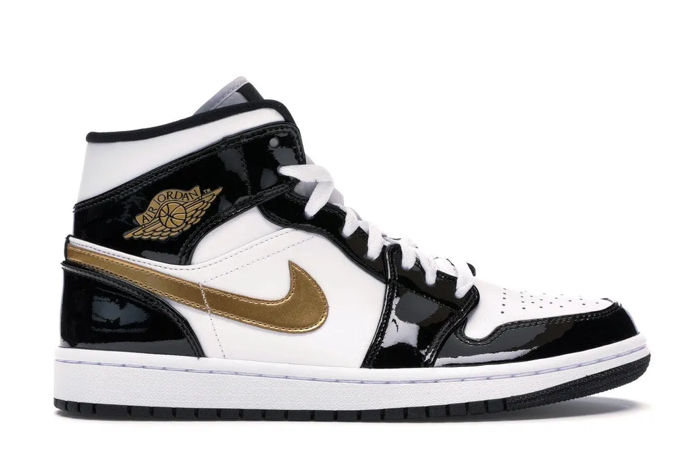 Jordan 1 Mid Patent Black White Gold Unisex Friendly Design Hyper Elastic Foam
