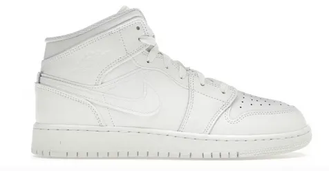 Soft Upper Jordan 1 Mid Triple White (2023) (GS)