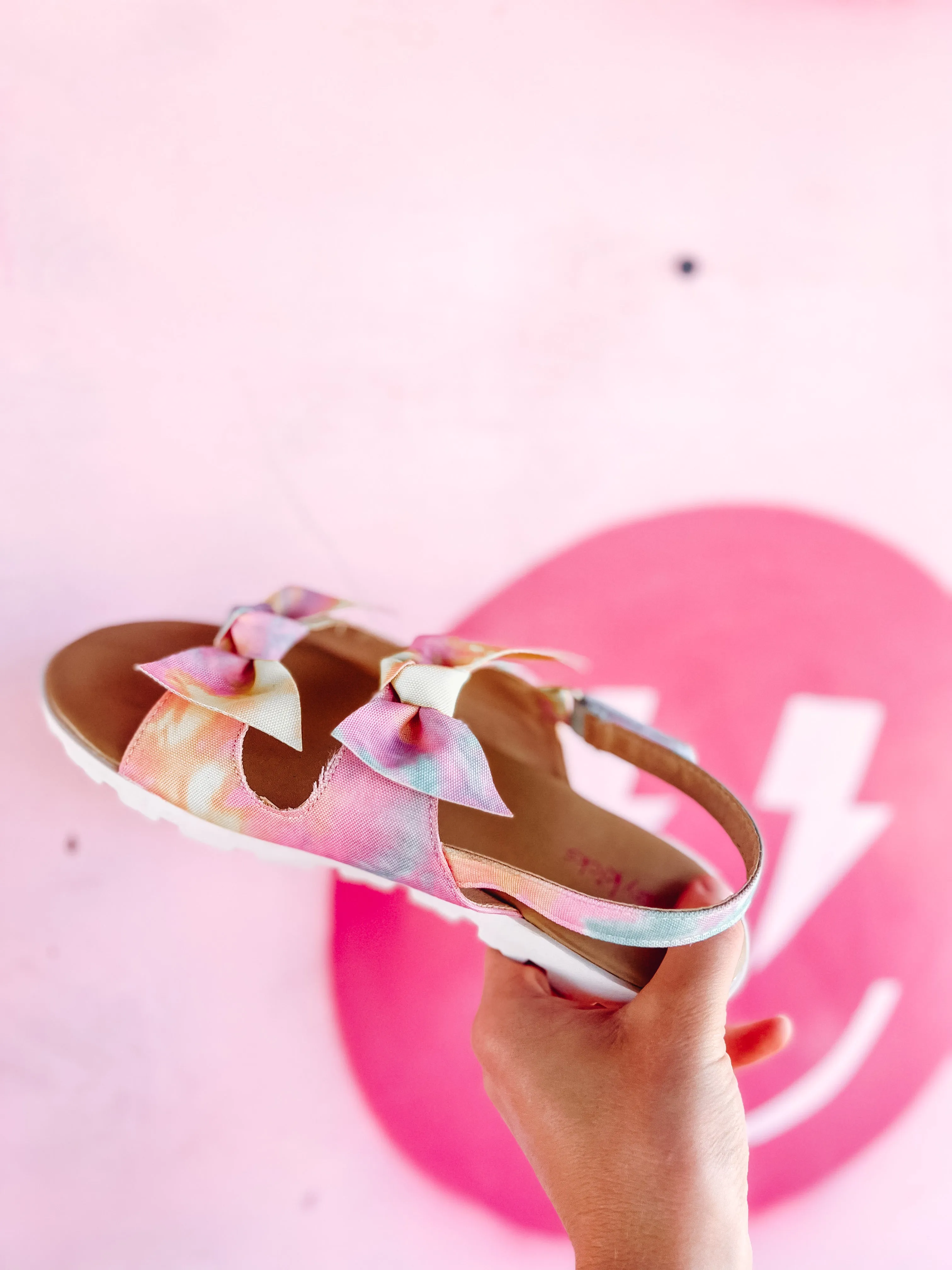 Krazy Kicks Bow Tie Dye Sandals Square-Toe