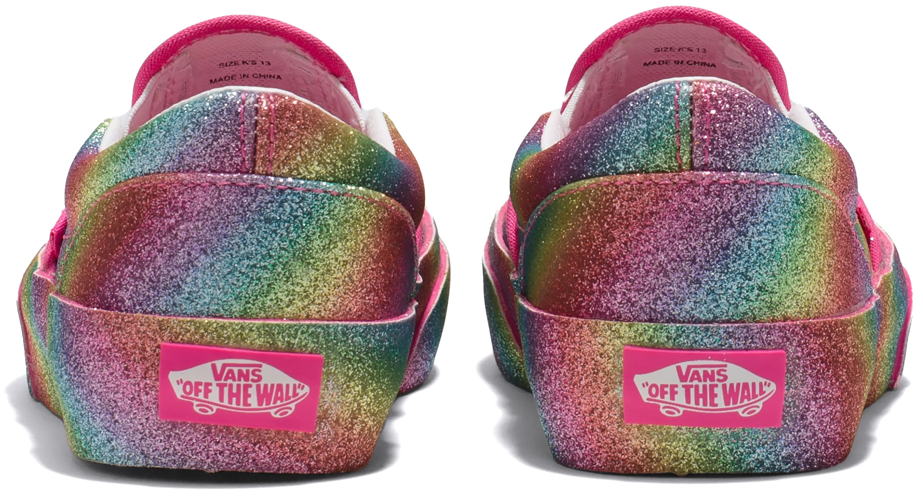 Quick Slip Quick Travel Vans Kids Classic Slip-On Glitter Rainglow Rainbow