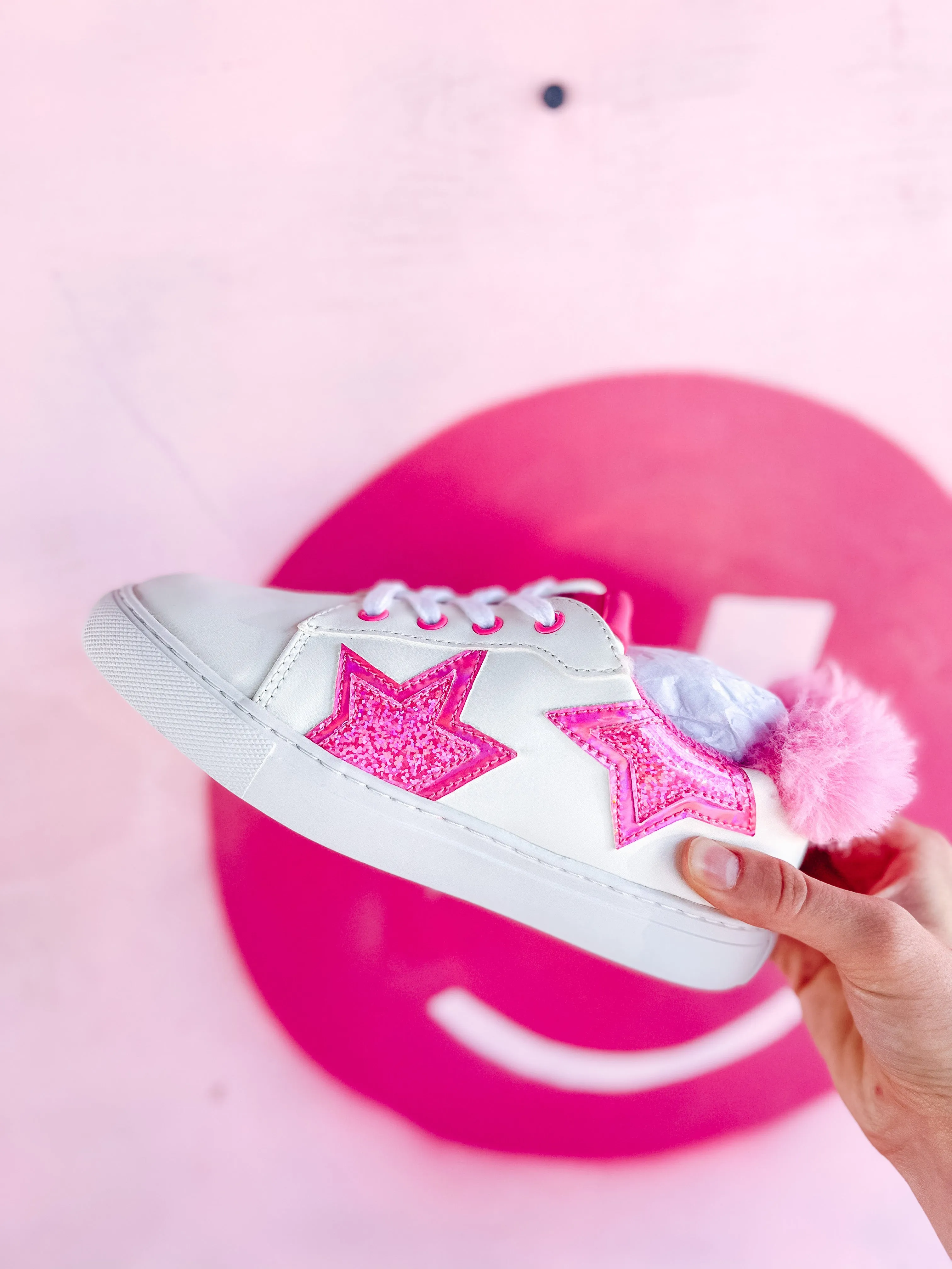 Miss Harper Sneaker in White and Pink Faux Fur Feather-light