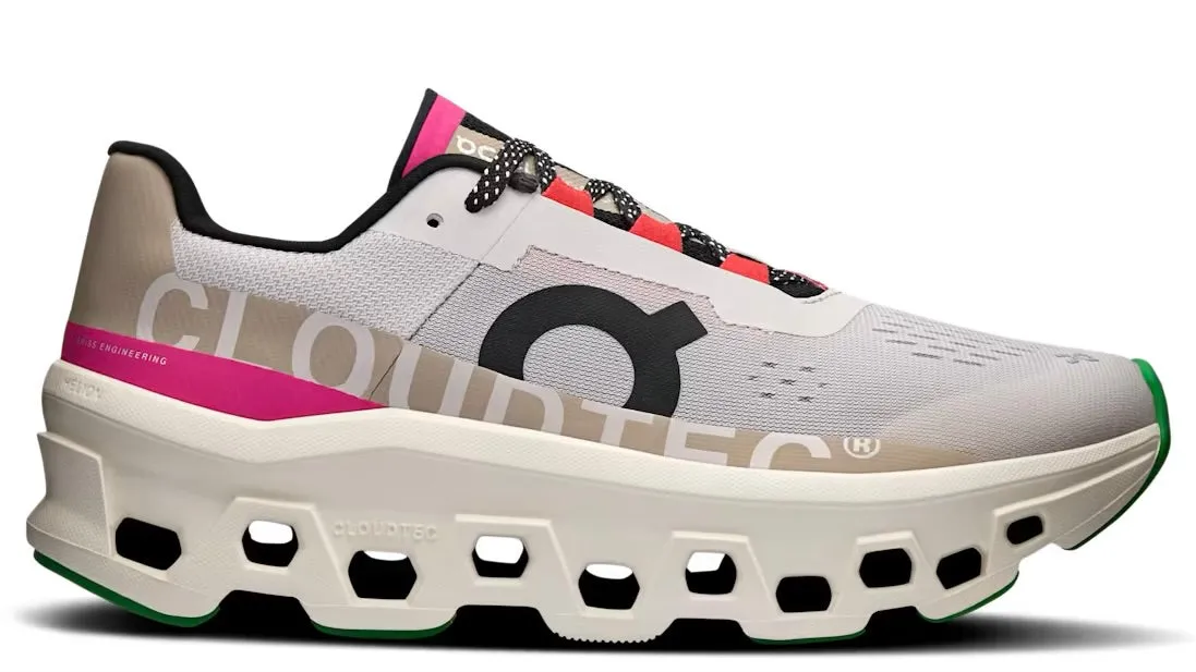 Shock absorption tech On Running Cloudmonster Silver Ivory (Women's)