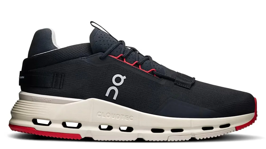 On Running Cloudnova 2 Black Red Adjustable Strap Lock Quick Lace System
