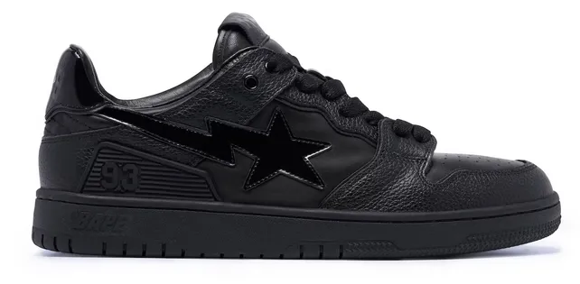 Sustainable Production Methods A Bathing Ape Bape SK8 Sta Triple Black Patent Leather Sta Logo